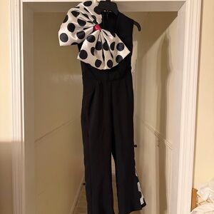Black One-Shoulder Jumpsuit with Polka Dot Bow pageant casual wear